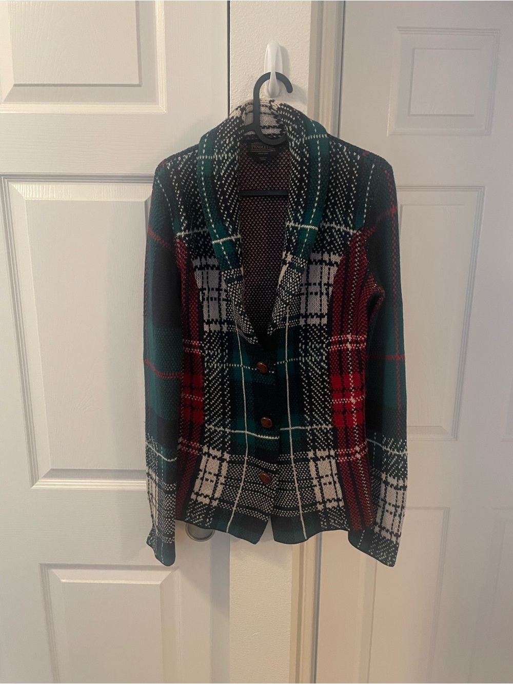 Pendleton Plaid Shawl Collar Blazer - Green/Red/Black/White